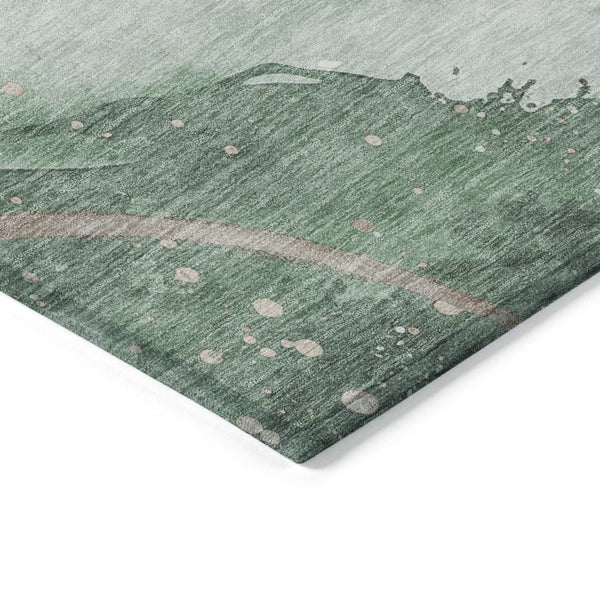 HomeRoots 5' Modern Green and Taupe Abstract Washable Area Rug for Indoor and Outdoor Spaces, Durable Design 10' X 14' 611374