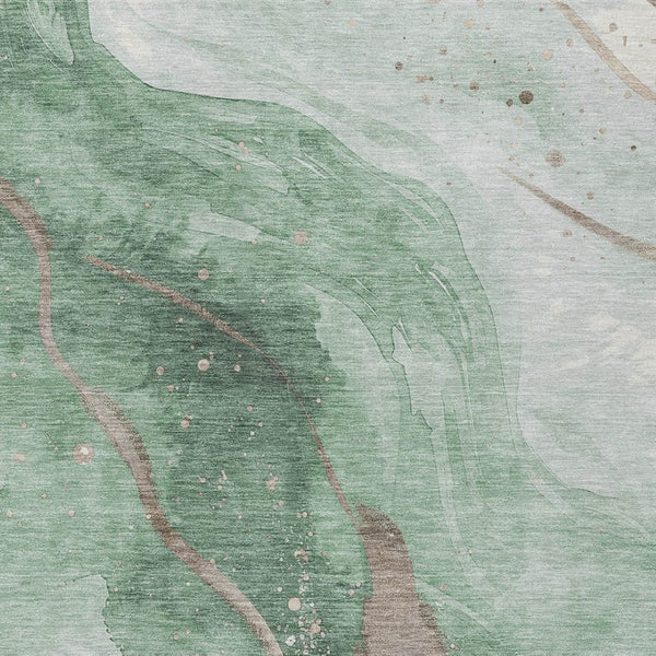 HomeRoots 5' Modern Green and Taupe Abstract Washable Area Rug for Indoor and Outdoor Spaces, Durable Design 10' X 14' 611374