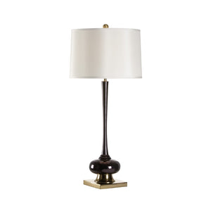Wildwood Amaya High-Gloss Black Enamel Bottle Lamp With Off-White Silk Shade, Brass Accents — Slim 40.5" 61138