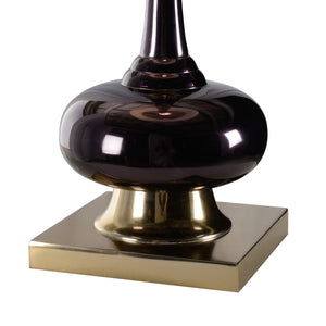 Wildwood Amaya High-Gloss Black Enamel Bottle Lamp With Off-White Silk Shade, Brass Accents — Slim 40.5" 61138