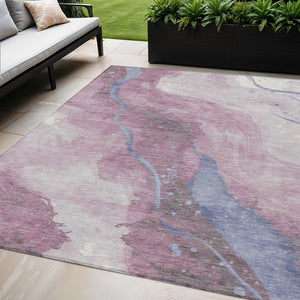 HomeRoots 5' Stylish Mauve and Pink Abstract Washable Area Rug for Indoor and Outdoor Spaces, Easy Care 5' X 8' 611382