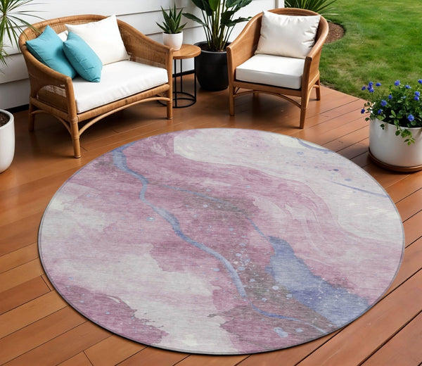 HomeRoots 5' Stylish Mauve and Pink Abstract Washable Area Rug for Indoor and Outdoor Spaces, Easy Care 8' Round 611383