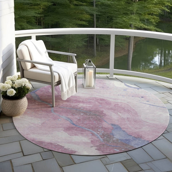 HomeRoots 5' Stylish Mauve and Pink Abstract Washable Area Rug for Indoor and Outdoor Spaces, Easy Care 8' Round 611383
