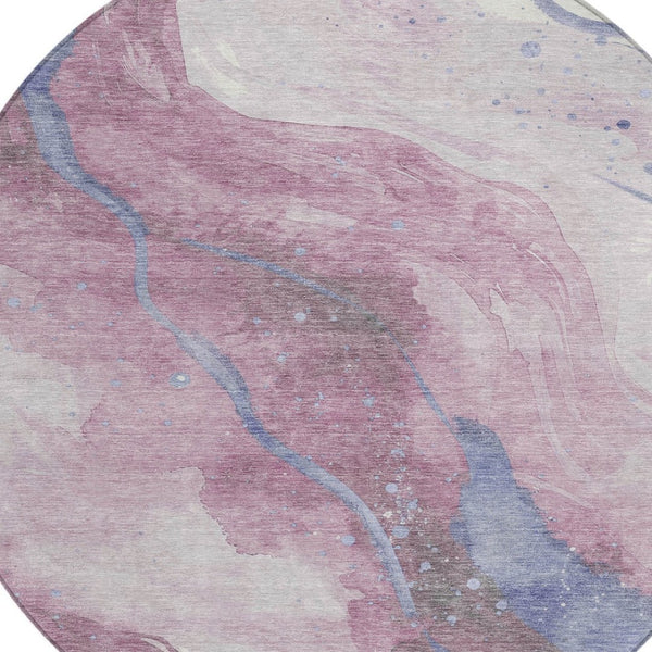 HomeRoots 5' Stylish Mauve and Pink Abstract Washable Area Rug for Indoor and Outdoor Spaces, Easy Care 8' Round 611383