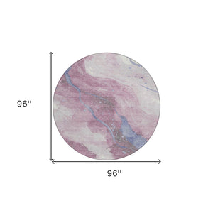 HomeRoots 5' Stylish Mauve and Pink Abstract Washable Area Rug for Indoor and Outdoor Spaces, Easy Care 8' Round 611383