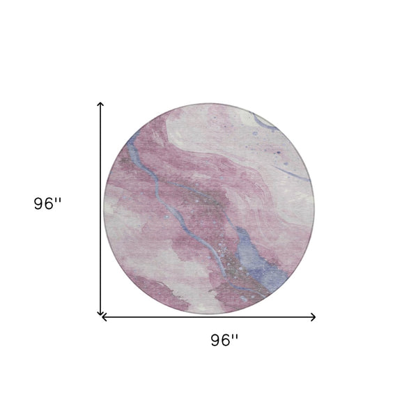 HomeRoots 5' Stylish Mauve and Pink Abstract Washable Area Rug for Indoor and Outdoor Spaces, Easy Care 8' Round 611383