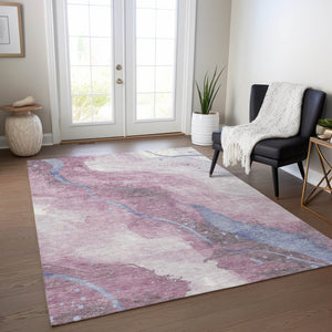 HomeRoots 5' Stylish Mauve and Pink Abstract Washable Area Rug for Indoor and Outdoor Spaces, Easy Care 9' X 12' 611385