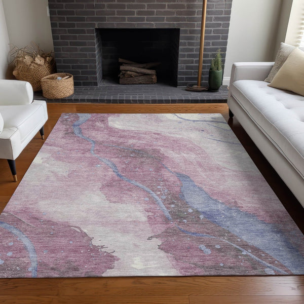 HomeRoots 5' Stylish Mauve and Pink Abstract Washable Area Rug for Indoor and Outdoor Spaces, Easy Care 9' X 12' 611385