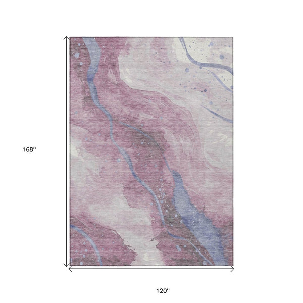 HomeRoots 5' Stylish Mauve and Pink Abstract Washable Area Rug for Indoor and Outdoor Spaces, Easy Care 10' X 14' 611386