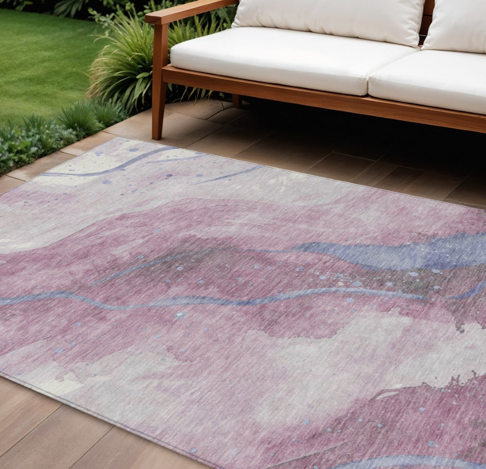 HomeRoots 5' Stylish Mauve and Pink Abstract Washable Area Rug for Indoor and Outdoor Spaces, Easy Care 10' X 14' 611386