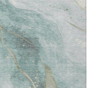 HomeRoots 5' Teal Blue and Aqua Abstract Area Rug for Indoor & Outdoor Use | Stylish, Washable & Durable Design 5' X 8' 611388