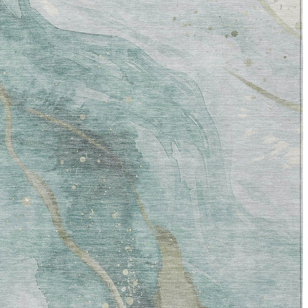 HomeRoots 5' Teal Blue and Aqua Abstract Area Rug for Indoor & Outdoor Use | Stylish, Washable & Durable Design 5' X 8' 611388