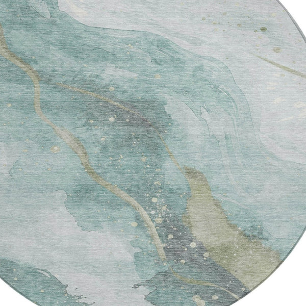 HomeRoots 5' Teal Blue and Aqua Abstract Area Rug for Indoor & Outdoor Use | Stylish, Washable & Durable Design 8' Round 611389