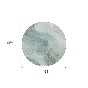 HomeRoots 5' Teal Blue and Aqua Abstract Area Rug for Indoor & Outdoor Use | Stylish, Washable & Durable Design 8' Round 611389