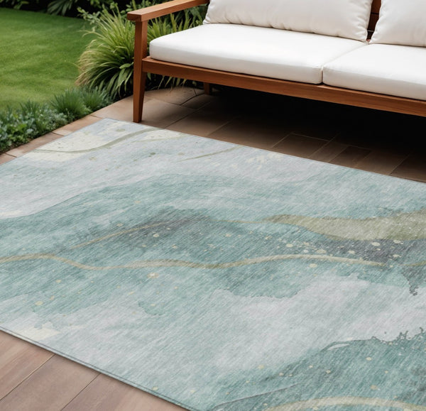 HomeRoots 5' Teal Blue and Aqua Abstract Area Rug for Indoor & Outdoor Use | Stylish, Washable & Durable Design 8' X 10' 611390