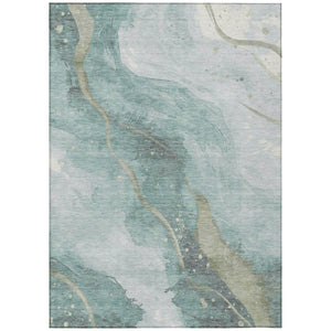 HomeRoots 5' Teal Blue and Aqua Abstract Area Rug for Indoor & Outdoor Use | Stylish, Washable & Durable Design 8' X 10' 611390