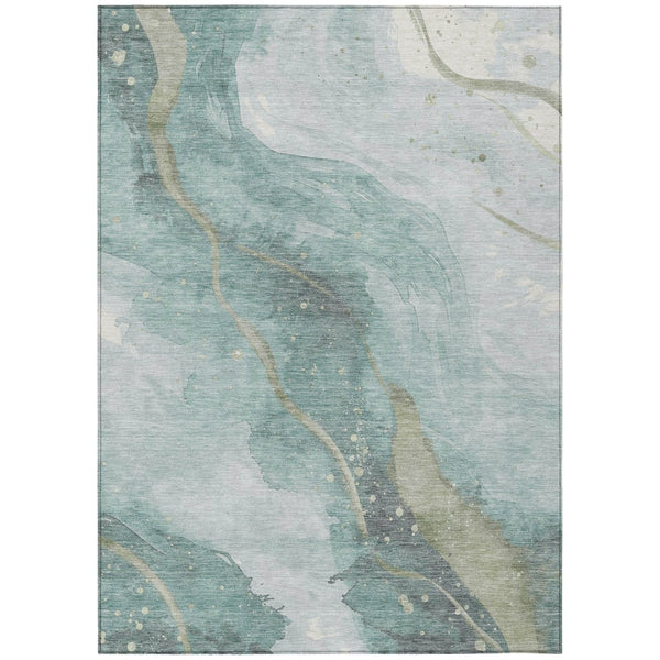 HomeRoots 5' Teal Blue and Aqua Abstract Area Rug for Indoor & Outdoor Use | Stylish, Washable & Durable Design 9' X 12' 611391