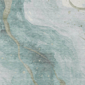 HomeRoots 5' Teal Blue and Aqua Abstract Area Rug for Indoor & Outdoor Use | Stylish, Washable & Durable Design 9' X 12' 611391