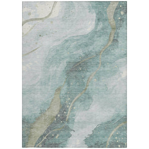 HomeRoots 5' Teal Blue and Aqua Abstract Area Rug for Indoor & Outdoor Use | Stylish, Washable & Durable Design 10' X 14' 611392