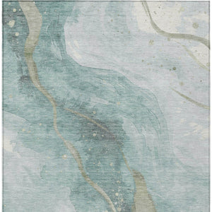 HomeRoots 5' Teal Blue and Aqua Abstract Area Rug for Indoor & Outdoor Use | Stylish, Washable & Durable Design 10' X 14' 611392