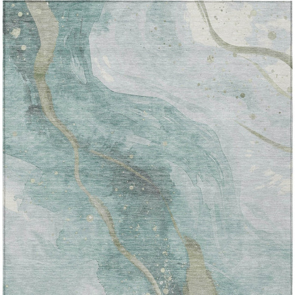 HomeRoots 5' Teal Blue and Aqua Abstract Area Rug for Indoor & Outdoor Use | Stylish, Washable & Durable Design 10' X 14' 611392