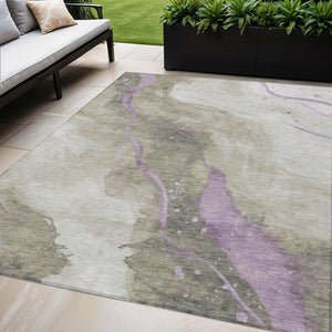HomeRoots 5' Taupe and Lavender Abstract Area Rug - Stylish, Washable Design for Indoor and Outdoor Spaces 5' X 8' 611394