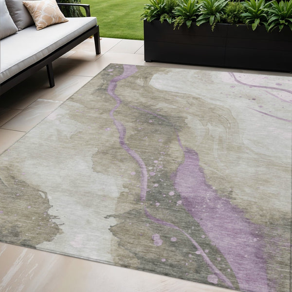 HomeRoots 5' Taupe and Lavender Abstract Area Rug - Stylish, Washable Design for Indoor and Outdoor Spaces 5' X 8' 611394