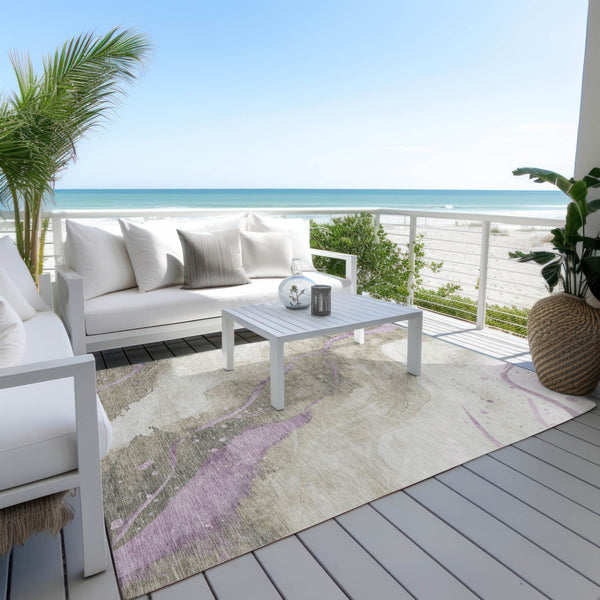 HomeRoots 5' Taupe and Lavender Abstract Area Rug - Stylish, Washable Design for Indoor and Outdoor Spaces 5' X 8' 611394