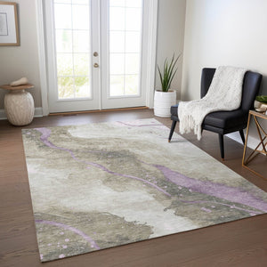 HomeRoots 5' Taupe and Lavender Abstract Area Rug - Stylish, Washable Design for Indoor and Outdoor Spaces 5' X 8' 611394