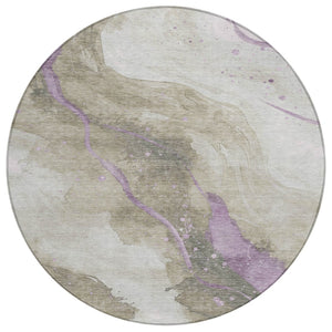 HomeRoots 5' Taupe and Lavender Abstract Area Rug - Stylish, Washable Design for Indoor and Outdoor Spaces 8' Round 611395