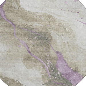HomeRoots 5' Taupe and Lavender Abstract Area Rug - Stylish, Washable Design for Indoor and Outdoor Spaces 8' Round 611395