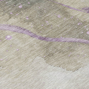 HomeRoots 5' Taupe and Lavender Abstract Area Rug - Stylish, Washable Design for Indoor and Outdoor Spaces 8' Round 611395