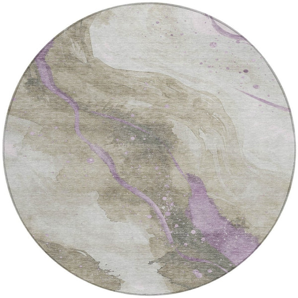 HomeRoots 5' Taupe and Lavender Abstract Area Rug - Stylish, Washable Design for Indoor and Outdoor Spaces 8' Round 611395