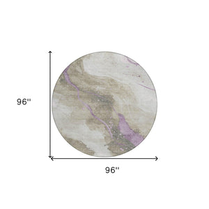 HomeRoots 5' Taupe and Lavender Abstract Area Rug - Stylish, Washable Design for Indoor and Outdoor Spaces 8' Round 611395