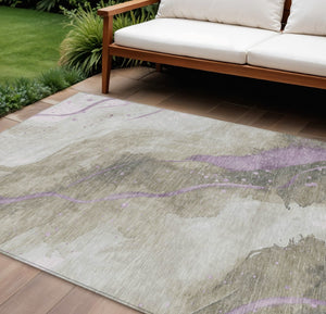 HomeRoots 5' Taupe and Lavender Abstract Area Rug - Stylish, Washable Design for Indoor and Outdoor Spaces 8' X 10' 611396