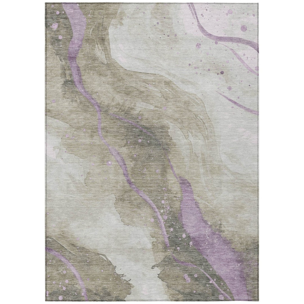 HomeRoots 5' Taupe and Lavender Abstract Area Rug - Stylish, Washable Design for Indoor and Outdoor Spaces 8' X 10' 611396