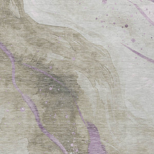 HomeRoots 5' Taupe and Lavender Abstract Area Rug - Stylish, Washable Design for Indoor and Outdoor Spaces 8' X 10' 611396