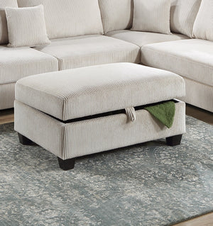 English Elm Ivory Corduroy 3pc Sectional Sofa Set with USB Port, RAF Chaise, Storage Ottoman & 2 Pillows B011S01240