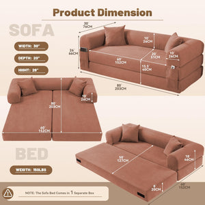 English Elm Convertible Corduroy Sleeper Sofa Queen Fold Out Bed with Dual Storage Pockets Pink W3396P483178