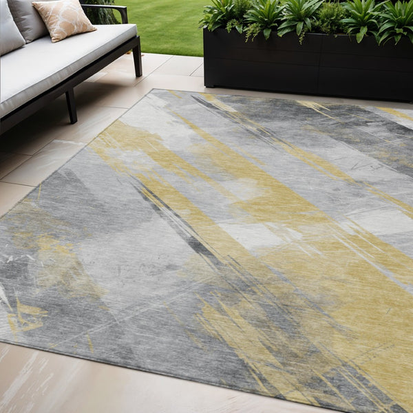 HomeRoots 5' Stylish Striped Washable Area Rug for Indoor and Outdoor Spaces - Durable, Easy-Clean Design Gold 5' x 7'6" 611406