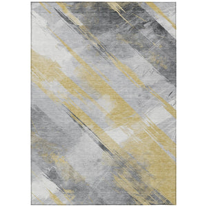 HomeRoots 5' Stylish Striped Washable Area Rug for Indoor and Outdoor Spaces - Durable, Easy-Clean Design Gold 5' x 7'6" 611406