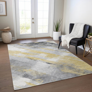 HomeRoots 5' Stylish Striped Washable Area Rug for Indoor and Outdoor Spaces - Durable, Easy-Clean Design Gold 5' x 7'6" 611406
