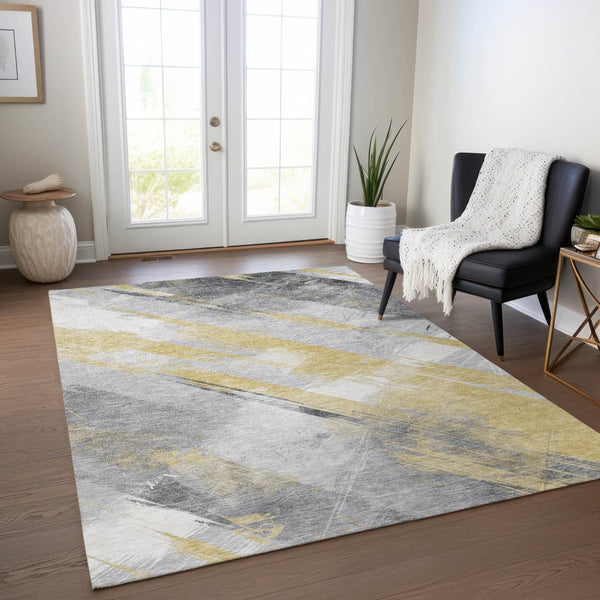 HomeRoots 5' Stylish Striped Washable Area Rug for Indoor and Outdoor Spaces - Durable, Easy-Clean Design Gold 5' x 7'6" 611406