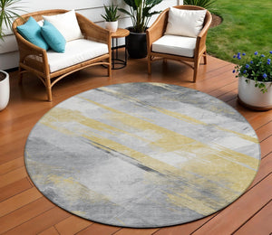 HomeRoots 5' Stylish Striped Washable Area Rug for Indoor and Outdoor Spaces - Durable, Easy-Clean Design Gold 8' x 8' 611407