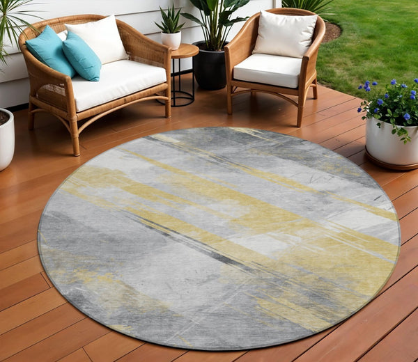 HomeRoots 5' Stylish Striped Washable Area Rug for Indoor and Outdoor Spaces - Durable, Easy-Clean Design Gold 8' x 8' 611407