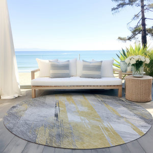 HomeRoots 5' Stylish Striped Washable Area Rug for Indoor and Outdoor Spaces - Durable, Easy-Clean Design Gold 8' x 8' 611407
