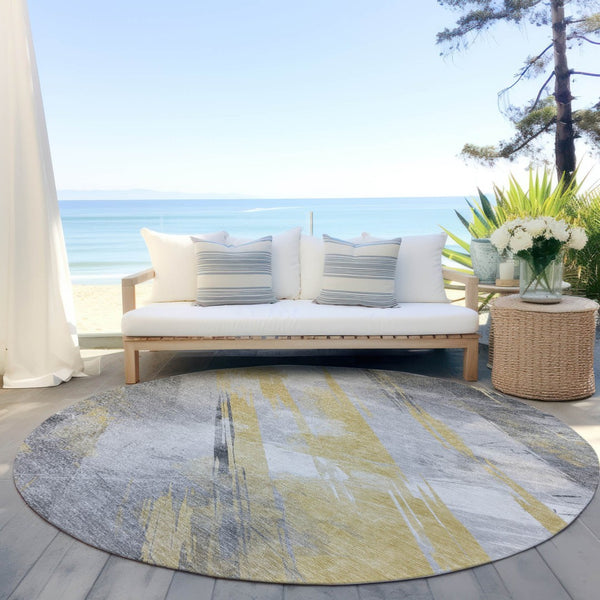 HomeRoots 5' Stylish Striped Washable Area Rug for Indoor and Outdoor Spaces - Durable, Easy-Clean Design Gold 8' x 8' 611407