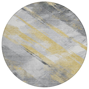 HomeRoots 5' Stylish Striped Washable Area Rug for Indoor and Outdoor Spaces - Durable, Easy-Clean Design Gold 8' x 8' 611407