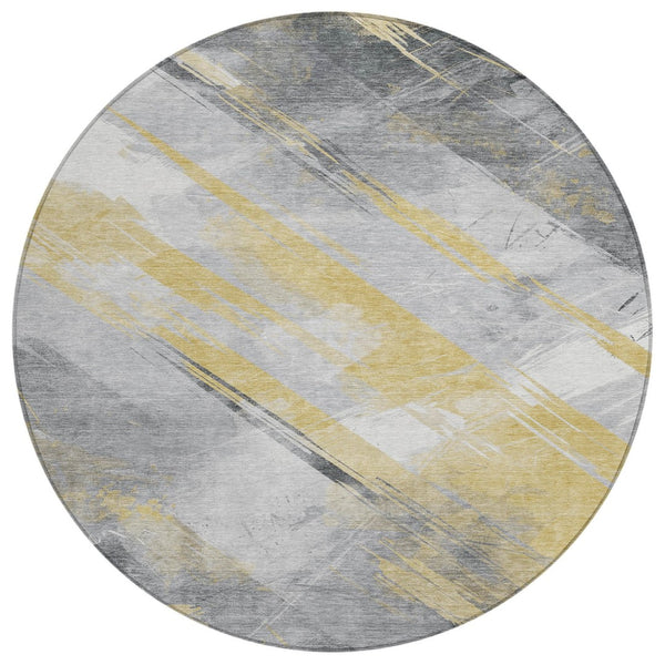 HomeRoots 5' Stylish Striped Washable Area Rug for Indoor and Outdoor Spaces - Durable, Easy-Clean Design Gold 8' x 8' 611407