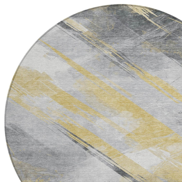 HomeRoots 5' Stylish Striped Washable Area Rug for Indoor and Outdoor Spaces - Durable, Easy-Clean Design Gold 8' x 8' 611407